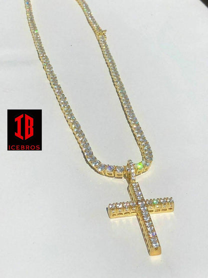 Solid 925 Silver Tennis Cross Link ICED Man Made Diamond (CZ)