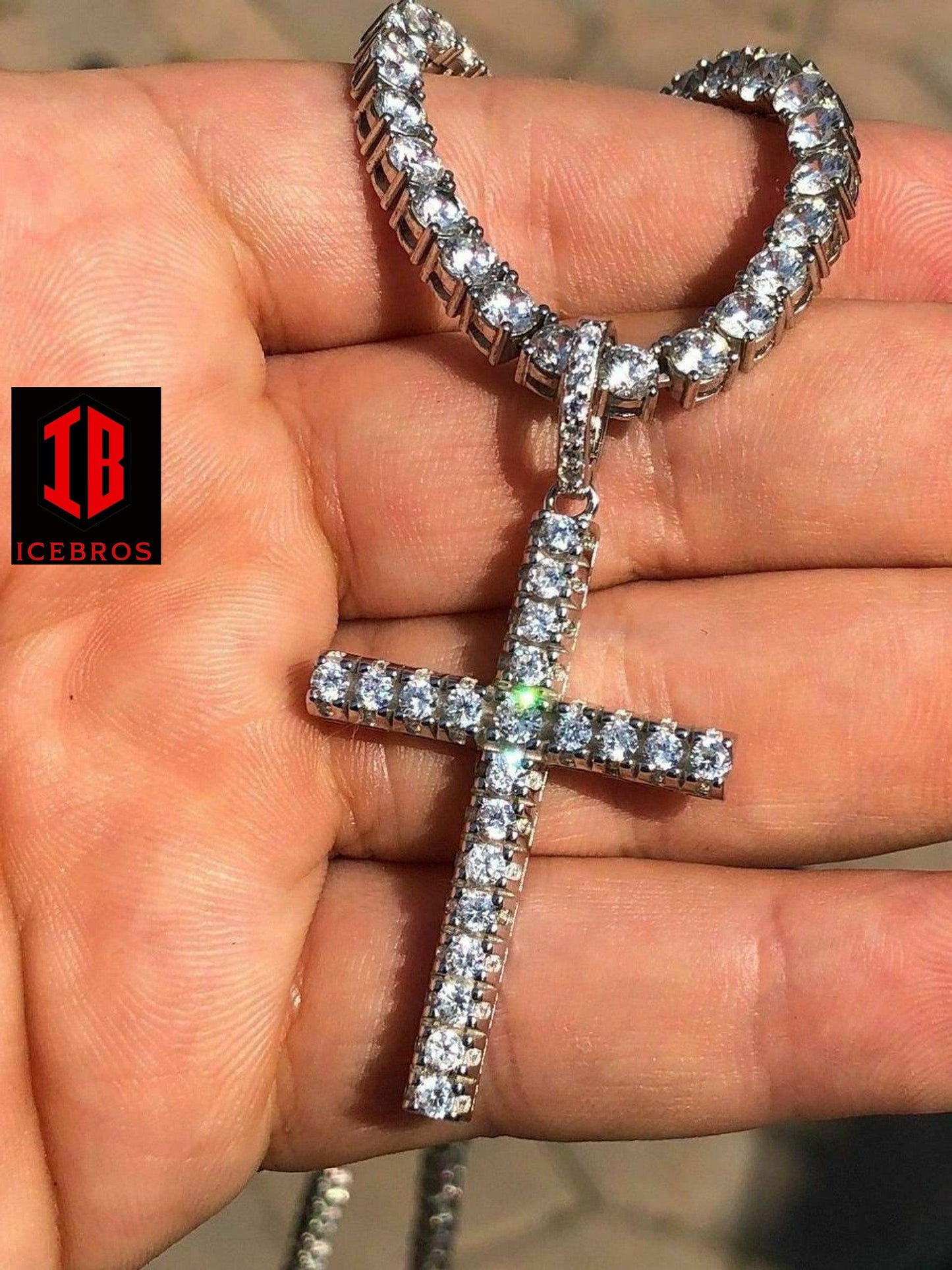 Solid 925 Silver Tennis Cross Link ICED Man Made Diamond (CZ)