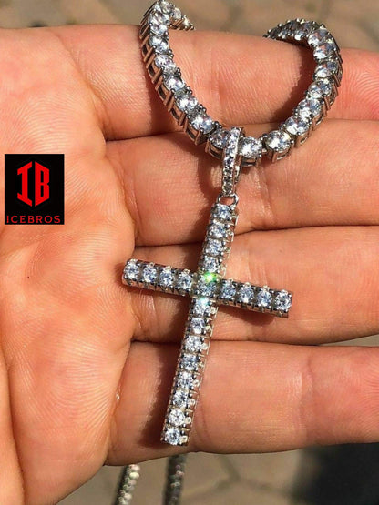 Solid 925 Silver Tennis Cross Link ICED Man Made Diamond (CZ)