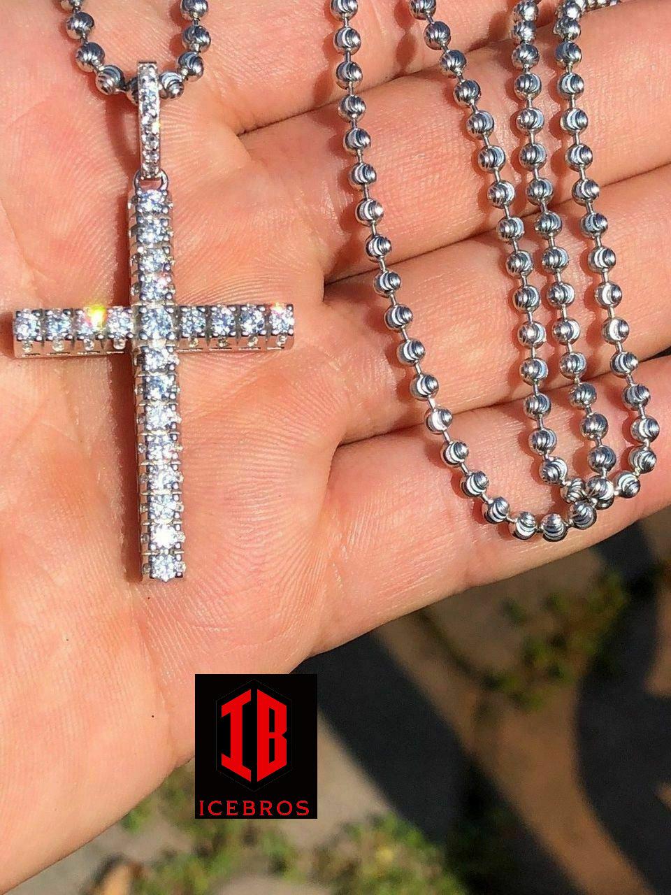 Solid 925 Silver Tennis Cross Link ICED Man Made Diamond (CZ)