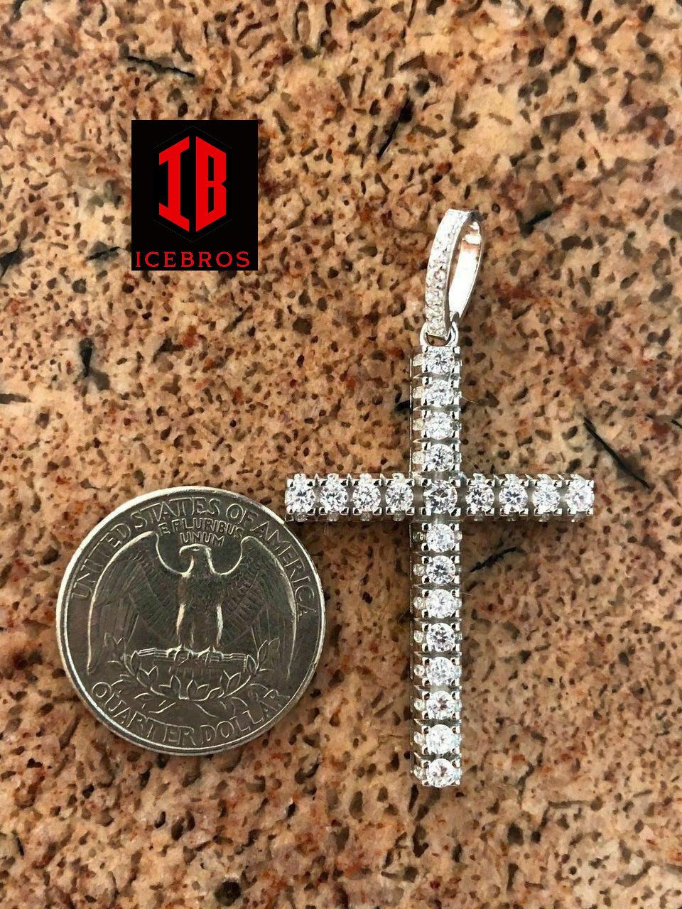 Solid 925 Silver Tennis Cross Link ICED Man Made Diamond (CZ)