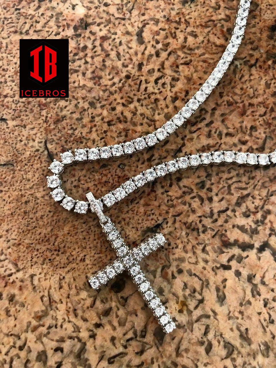 Solid 925 Silver Tennis Cross Link ICED Man Made Diamond (CZ)