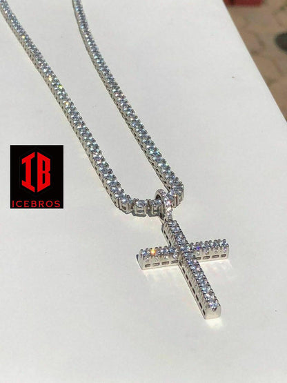 Solid 925 Silver Tennis Cross Link ICED Man Made Diamond (CZ)