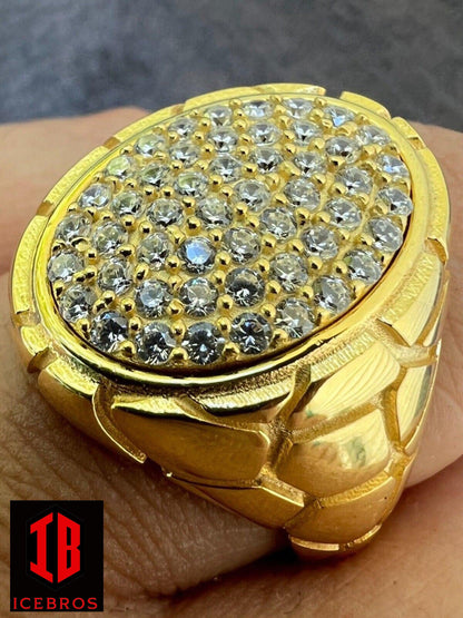 XL Nugget Mens Real Solid 14K Gold Plated 925 Silver Iced CZ Pinky Ring Hip Hop (CZ)