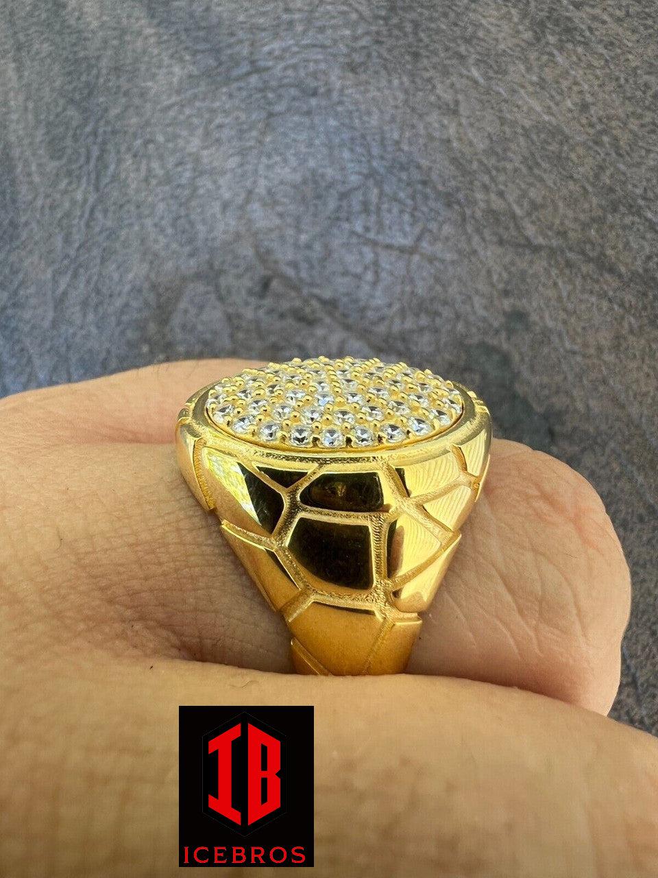 XL Nugget Mens Real Solid 14K Gold Plated 925 Silver Iced CZ Pinky Ring Hip Hop (CZ)