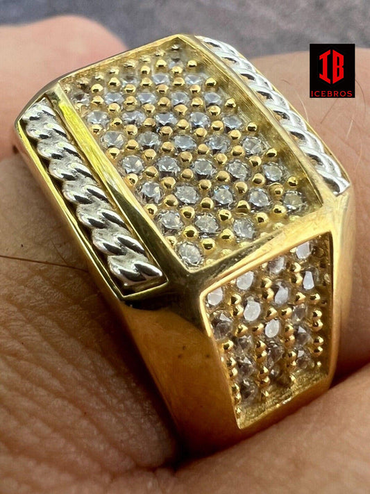 Men's Real 14k Gold Filled Solid 925 Sterling Silver Iced CZ Ring Hip Hop Cuban (CZ)