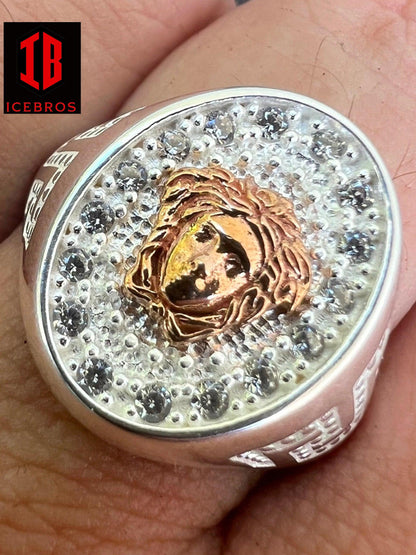 Men's Lady Solid 925 Sterling Silver 14k Gold Vermeil Medusa Head Ring 7-13 (CZ)