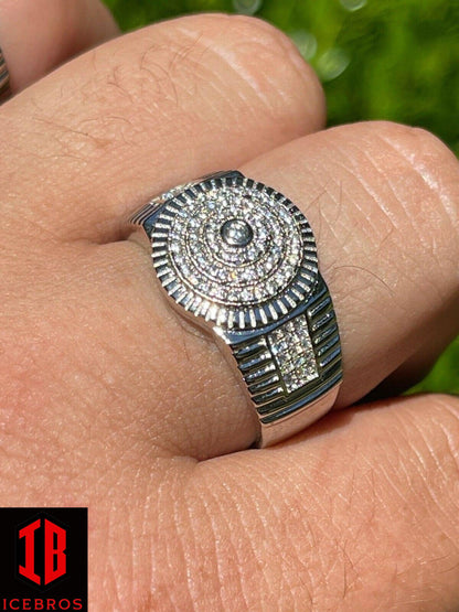 Men's Solid 925 Sterling Silver Diamond Pinky RING ICED Bust Out Down (CZ)