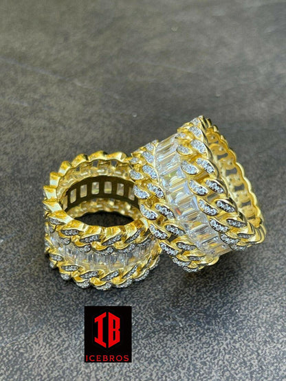 Mens Miami Cuban RING 14k Gold Filled 925 Silver Iced Baguette Diamond Hip Hop (CZ)