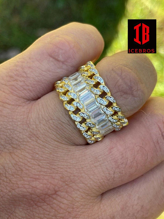 Mens Miami Cuban RING 14k Gold Filled 925 Silver Iced Baguette Diamond Hip Hop (CZ)