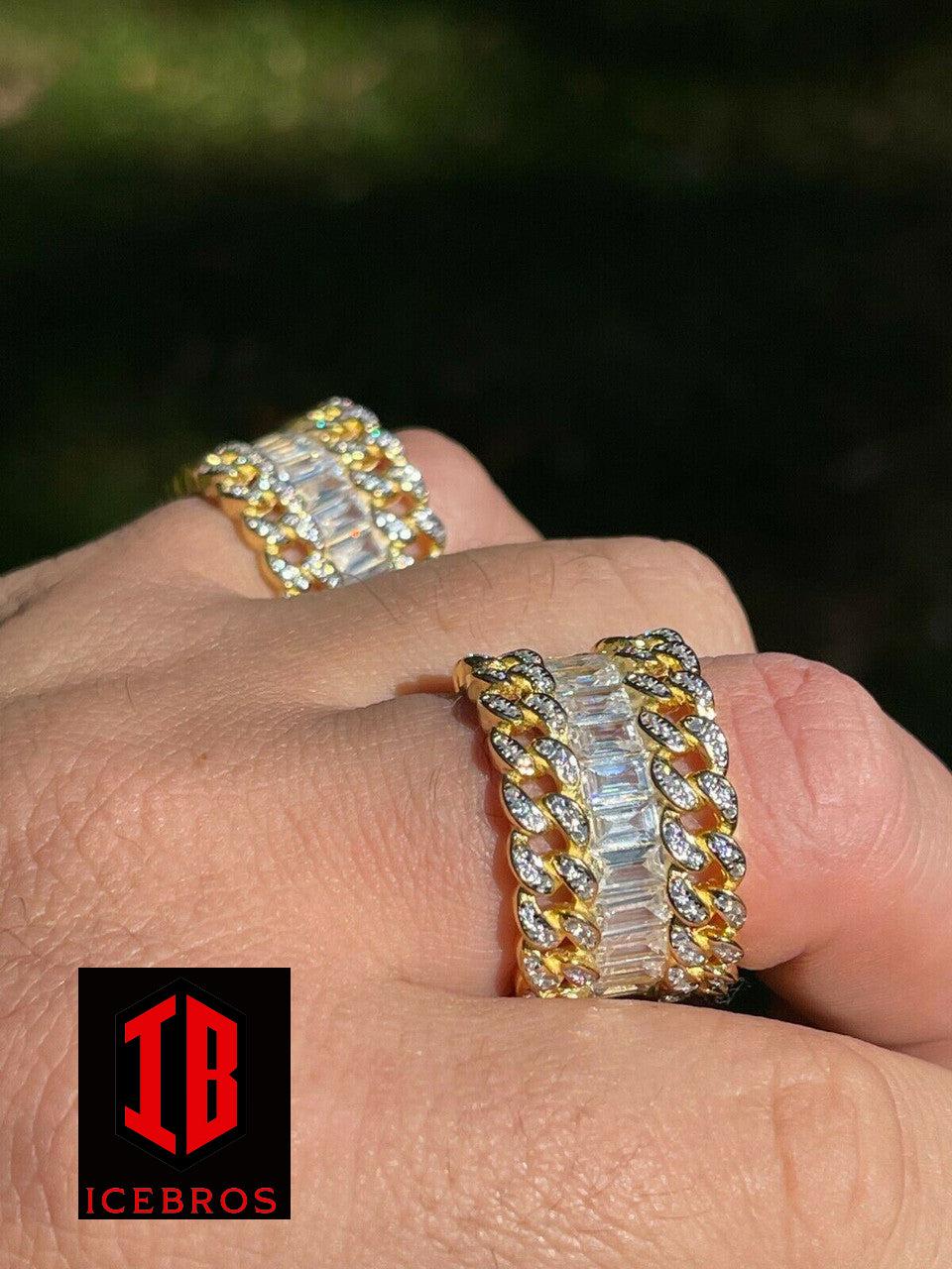 Mens Miami Cuban RING 14k Gold Filled 925 Silver Iced Baguette Diamond Hip Hop (CZ)