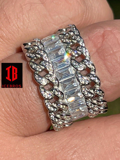 Mens Miami Cuban RING 14k Gold Filled 925 Silver Iced Baguette Diamond Hip Hop (CZ)