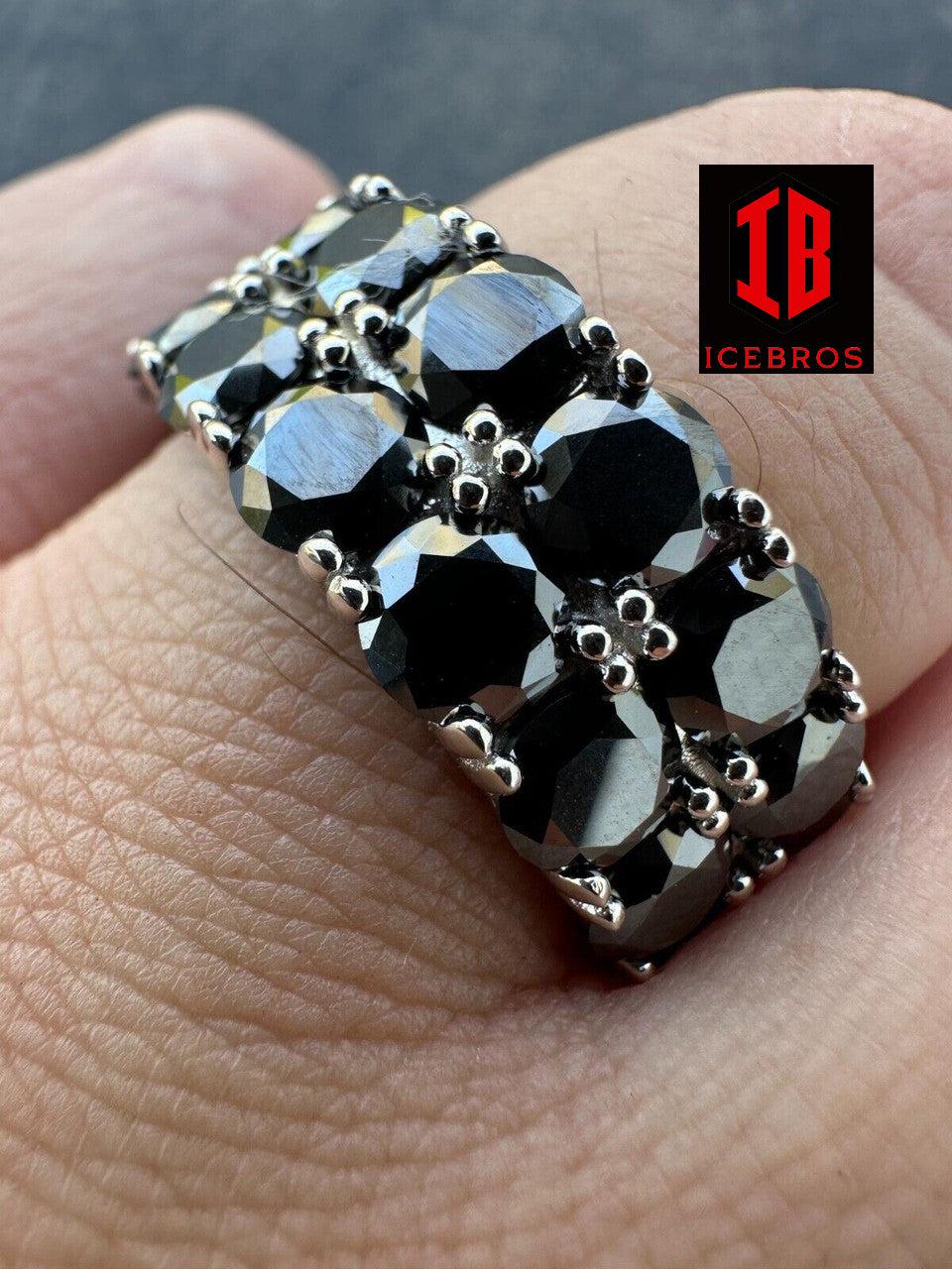 Black Moissanite Ring Fine 925 Silver Hip Hop Iced Tennis Band 10mm Passes Tester