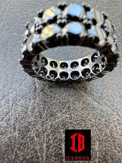 Black Moissanite Ring Real 925 Silver Oxidized Rhodium Diamond Iced Tennis Band