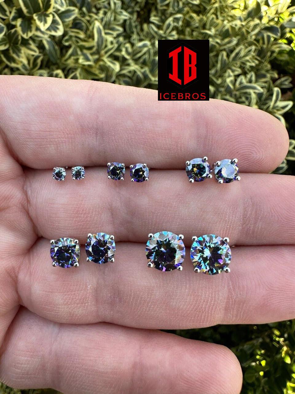 Navy Blue Moissanite Screw back Stud Earrings 925 Silver 3-8mm Iced