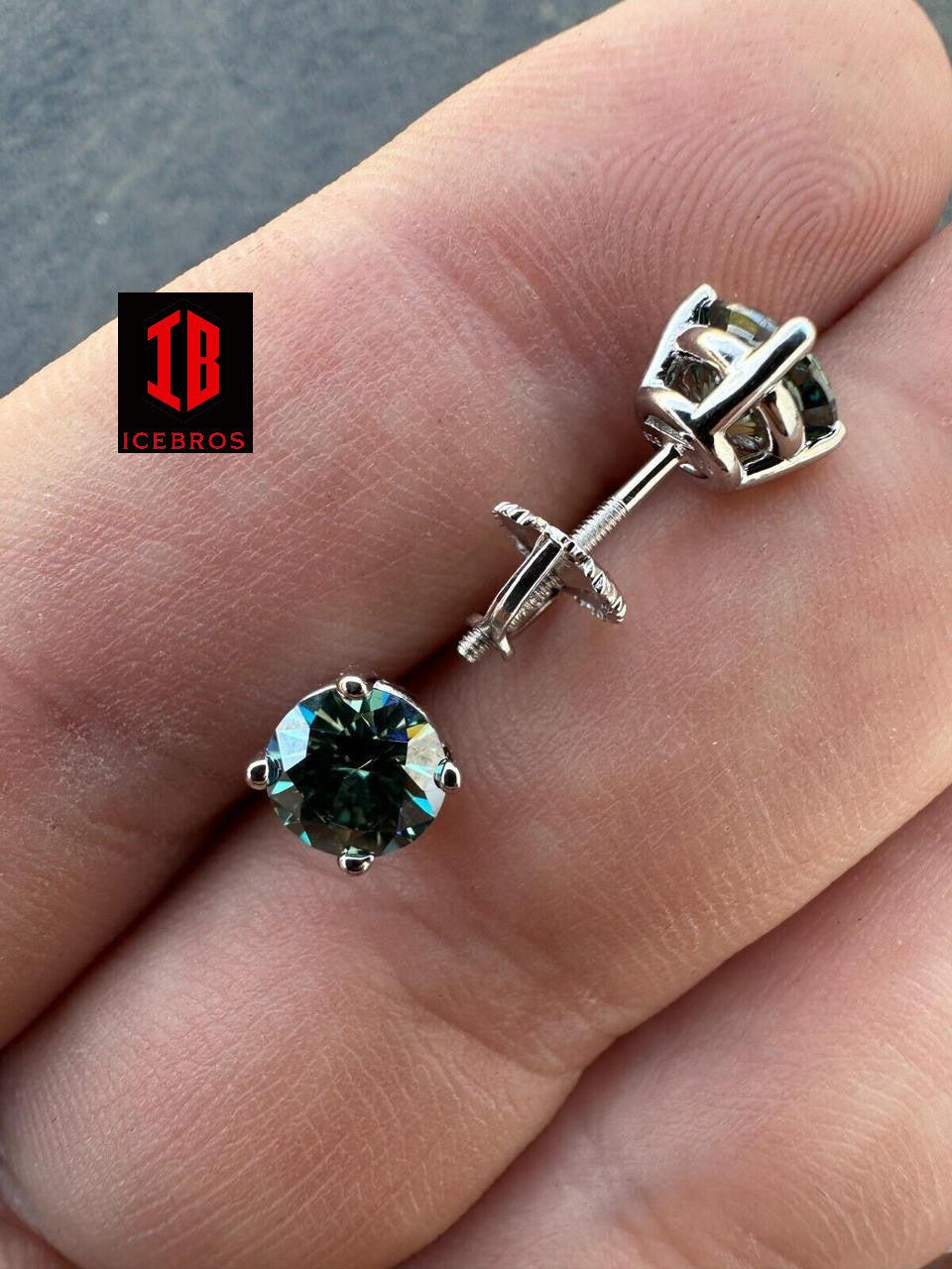 Green Hulk Moissanite Screw back Stud Earrings 925 Silver 3-8mm Iced Passes Tester