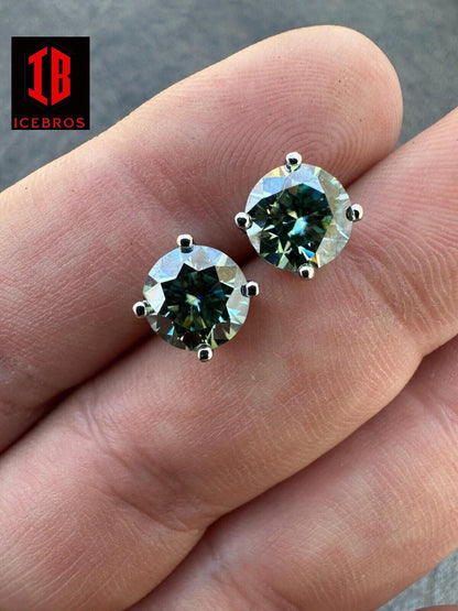 Green Hulk Moissanite Screw back Stud Earrings 925 Silver 3-8mm Iced Passes Tester