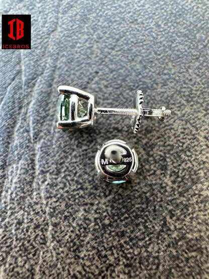 Green Hulk Moissanite Screw back Stud Earrings 925 Silver 3-8mm Iced Passes Tester