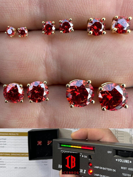 Real Ruby Red Moissanite Screwback Stud Earrings 925 Silver 3-8mm Iced Pass Test