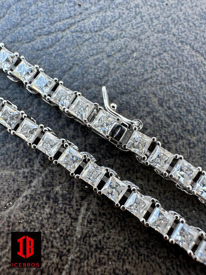 White Gold Micro Tennis Chain ,Moissanite Diamond Princess-cut ,925 Sterling Silver Necklace