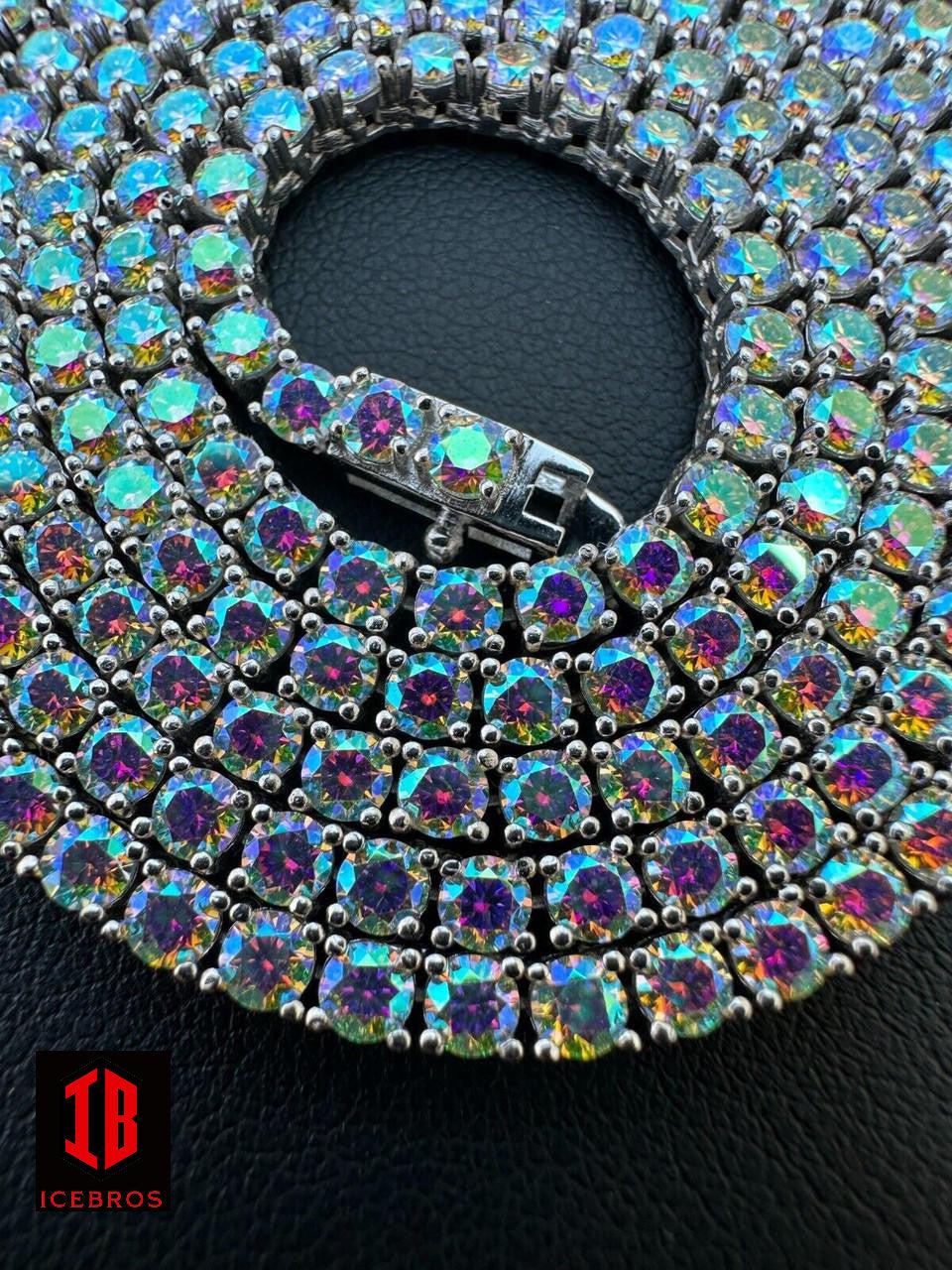 Purple Opal Rainbow MOISSANITE 3mm Tennis Chain 925 Silver Iced Necklace Passes Testa