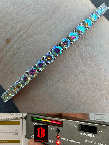 Purple Iced Opal Rainbow MOISSANITE 3mm Tennis Bracelet 925 Silver Diamond Tester