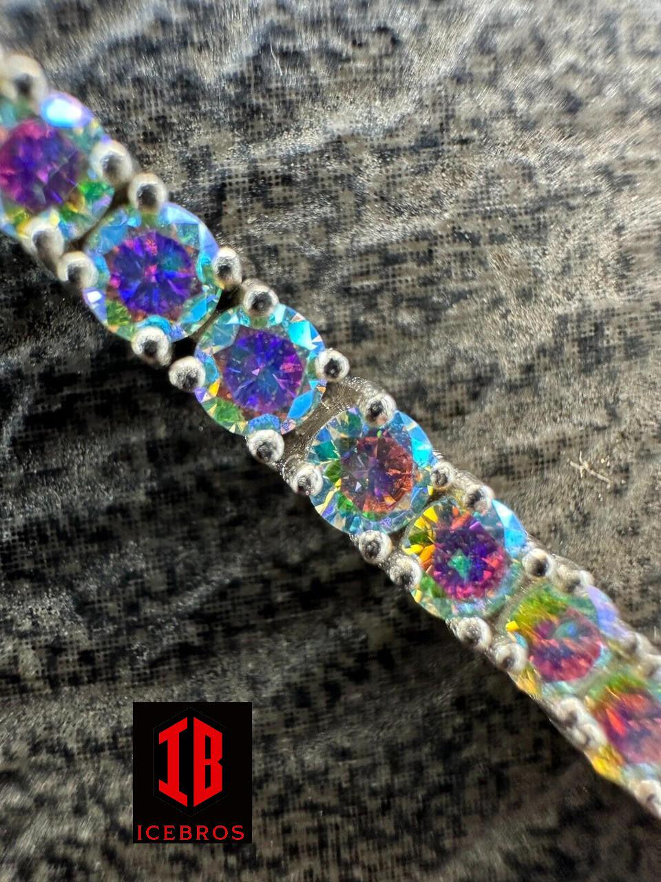 Purple Iced Opal Rainbow MOISSANITE 3mm Tennis Bracelet 925 Silver Diamond Tester