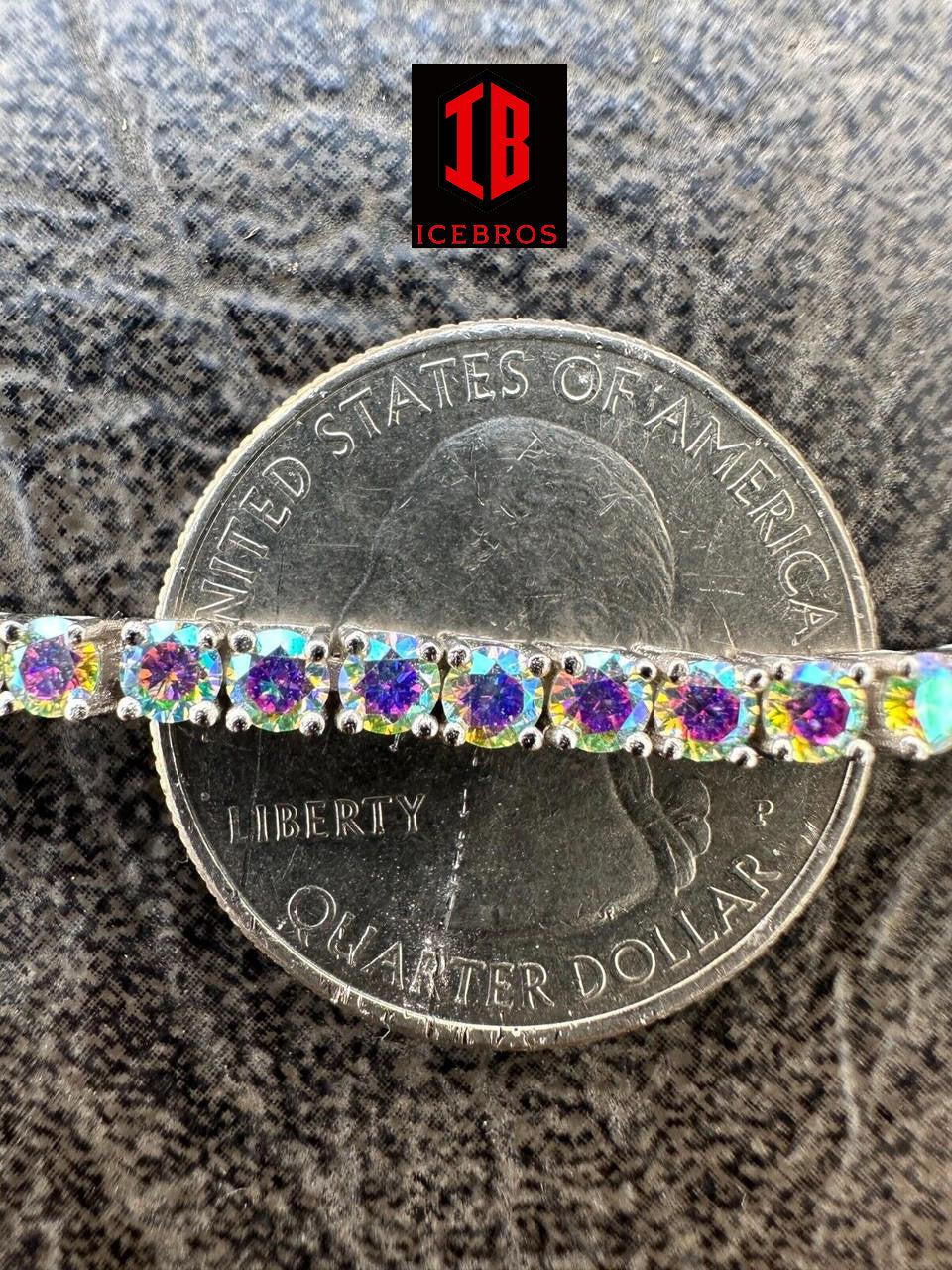 Purple Iced Opal Rainbow MOISSANITE 3mm Tennis Bracelet 925 Silver Diamond Tester