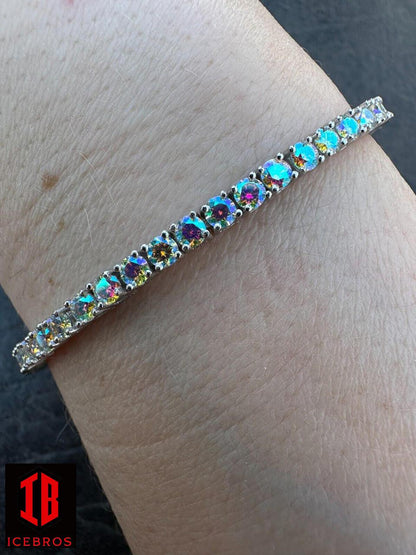 Purple Iced Opal Rainbow MOISSANITE 3mm Tennis Bracelet 925 Silver Diamond Tester