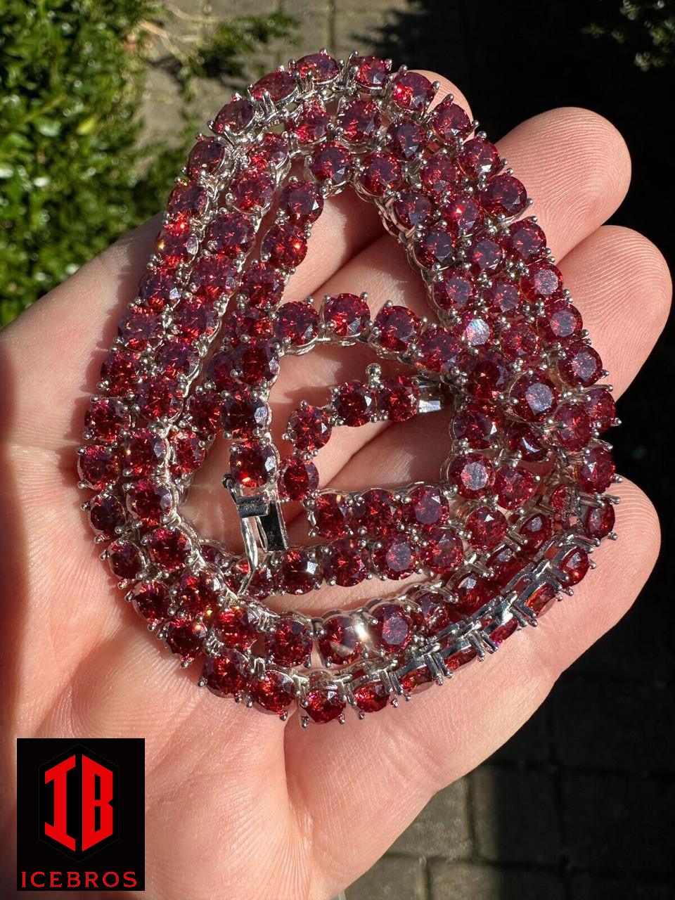 Ruby Red MOISSANITE 3mm Tennis Chain 925 Silver Iced Necklace Pass Test (3mm-5mm)