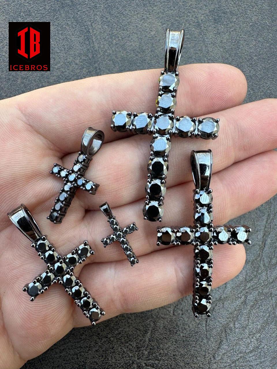 Black MOISSANITE Solid 925 Sterling Silver Iced Cross Pendant Diamond Passes Tester