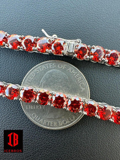 Ruby Red MOISSANITE 3mm Tennis Chain 925 Silver Iced Necklace Pass Test (3mm-5mm)