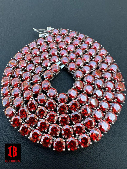 Ruby Red MOISSANITE 3mm Tennis Chain 925 Silver Iced Necklace Pass Test (3mm-5mm)