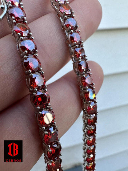 Ruby Red MOISSANITE 3mm Tennis Chain 925 Silver Iced Necklace Pass Test (3mm-5mm)