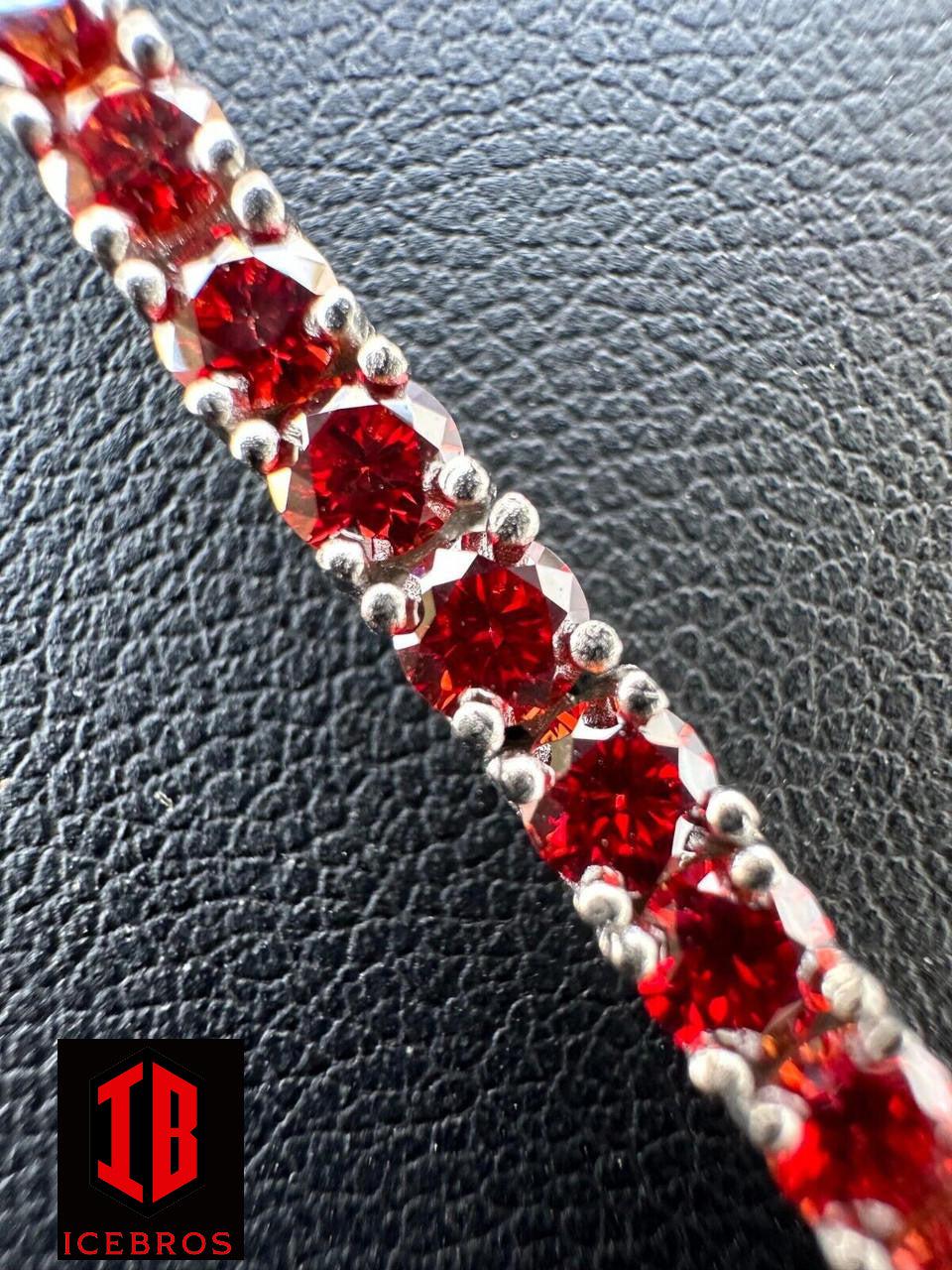 icebros Iced Ruby Red MOISSANITE 3mm Tennis Bracelet 925 Silver Pass Diamond Test (3mm-5mm)