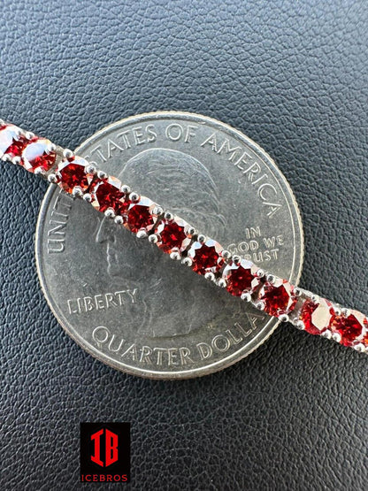 icebros Iced Ruby Red MOISSANITE 3mm Tennis Bracelet 925 Silver Pass Diamond Test (3mm-5mm)