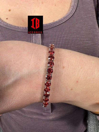 icebros Iced Ruby Red MOISSANITE 3mm Tennis Bracelet 925 Silver Pass Diamond Test (3mm-5mm)