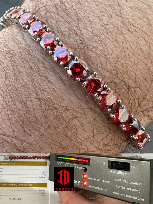 icebros Iced Ruby Red MOISSANITE 3mm Tennis Bracelet 925 Silver Pass Diamond Test (3mm-5mm)