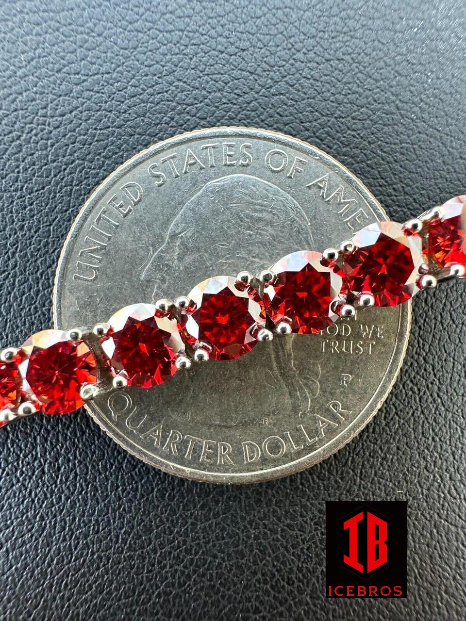 icebros Iced Ruby Red MOISSANITE 3mm Tennis Bracelet 925 Silver Pass Diamond Test (3mm-5mm)