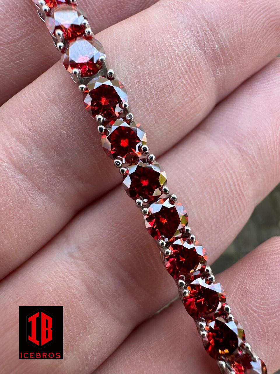 icebros Iced Ruby Red MOISSANITE 3mm Tennis Bracelet 925 Silver Pass Diamond Test (3mm-5mm)