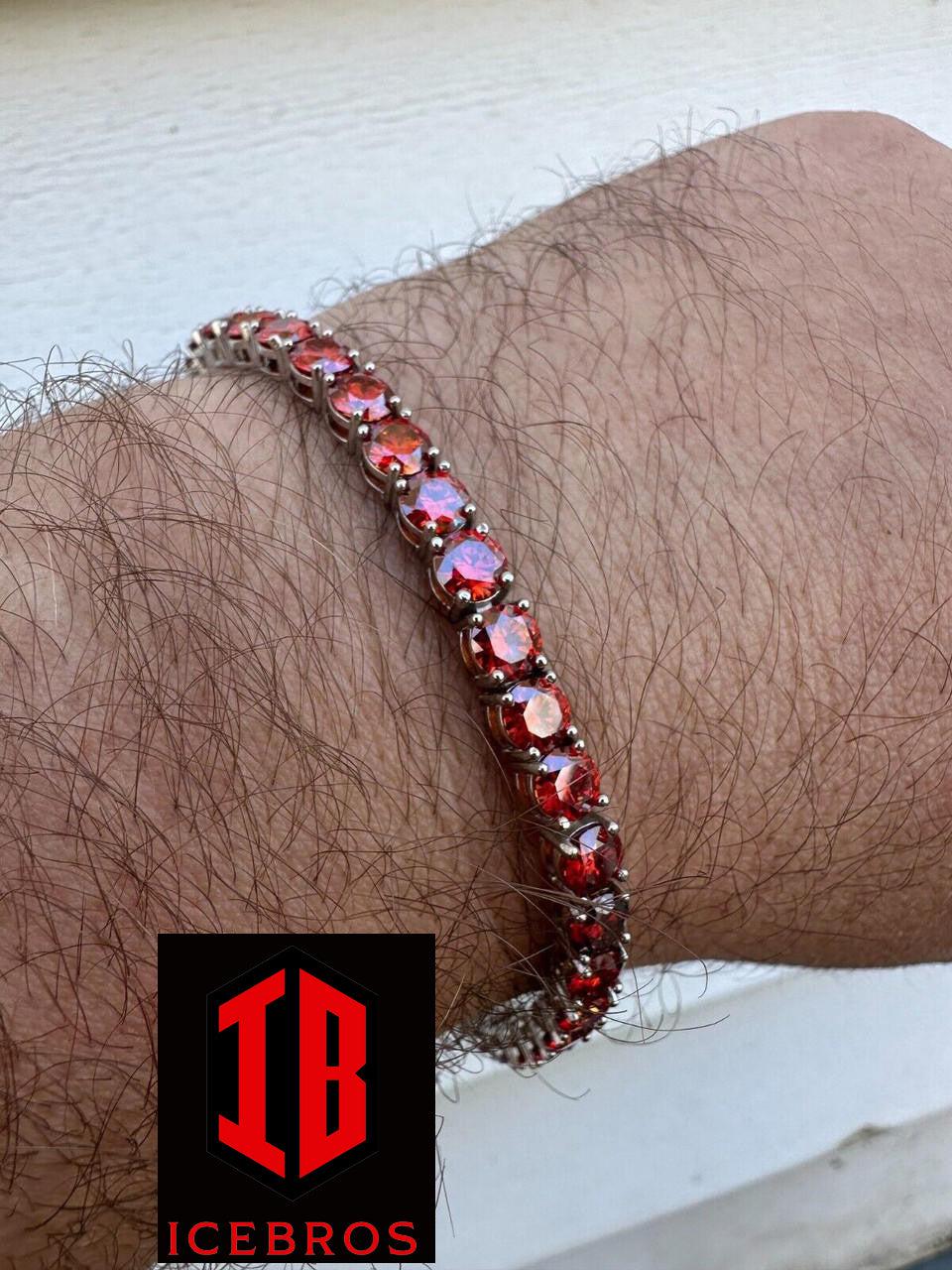 icebros Iced Ruby Red MOISSANITE 3mm Tennis Bracelet 925 Silver Pass Diamond Test (3mm-5mm)