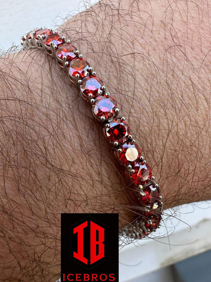 icebros Iced Ruby Red MOISSANITE 3mm Tennis Bracelet 925 Silver Pass Diamond Test (3mm-5mm)