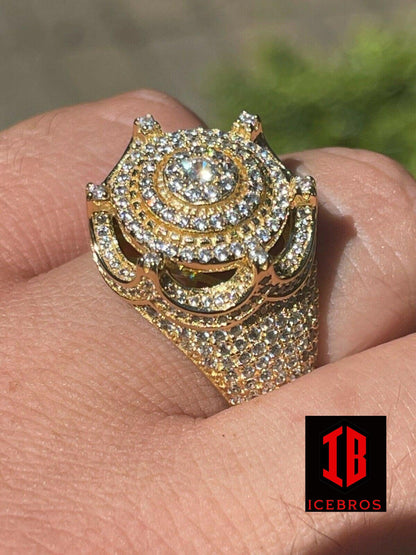 Men's Large Solid 925 Silver 5ct King Crown Diamond Pinky RING HIP-HOP Bust Down (CZ)