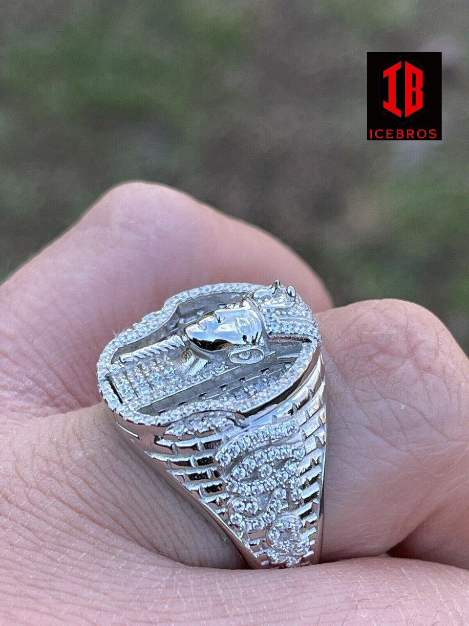 Men's Real 925 Sterling Silver Egyptian King Pharaoh Iced Ring Baguette Diamond (CZ)