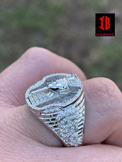 Men's Real 925 Sterling Silver Egyptian King Pharaoh Iced Ring Baguette Diamond (CZ)