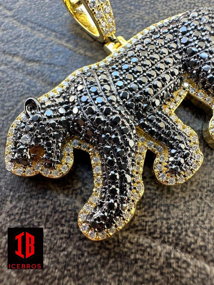 MOISSANITE 925 Silver Vermeil Iced Black Panther Jaguar Pendant Necklace