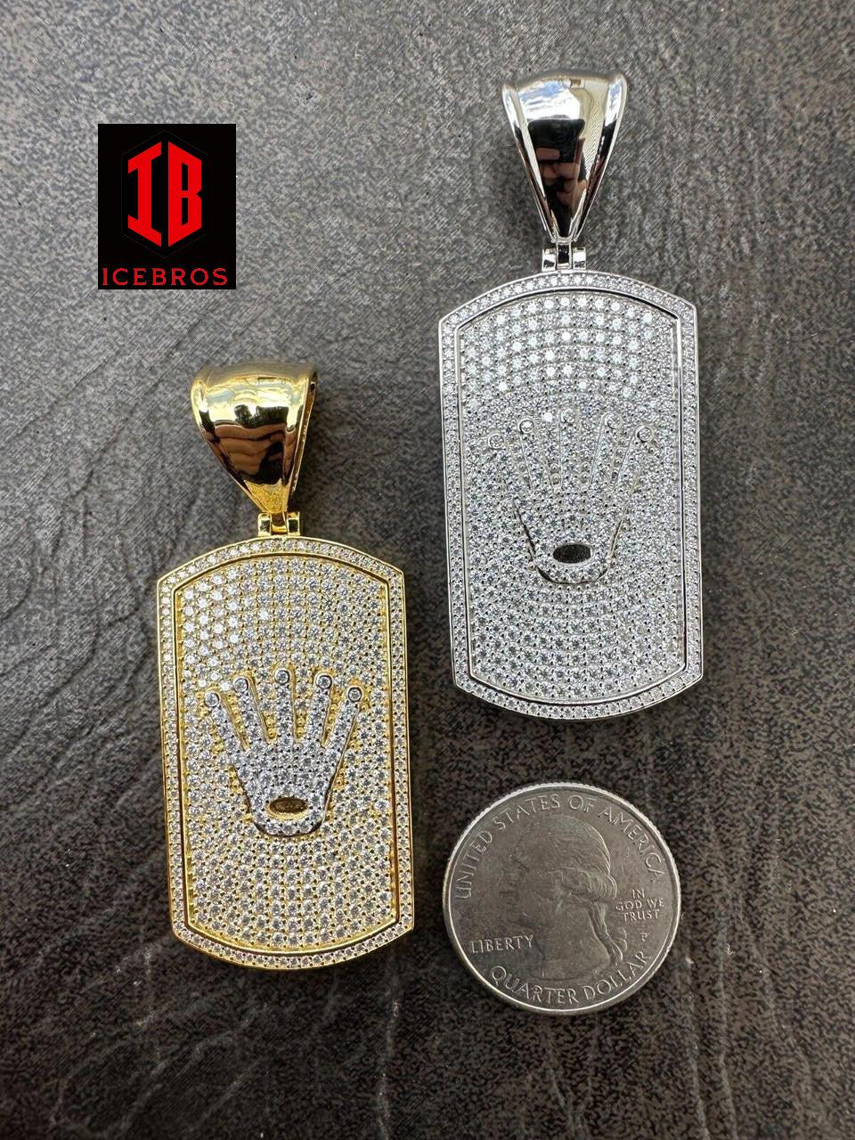 MOISSANITE Hip Hop 925 Silver Gold Rolex Crown King Dog Tag Iced Pendant Necklace