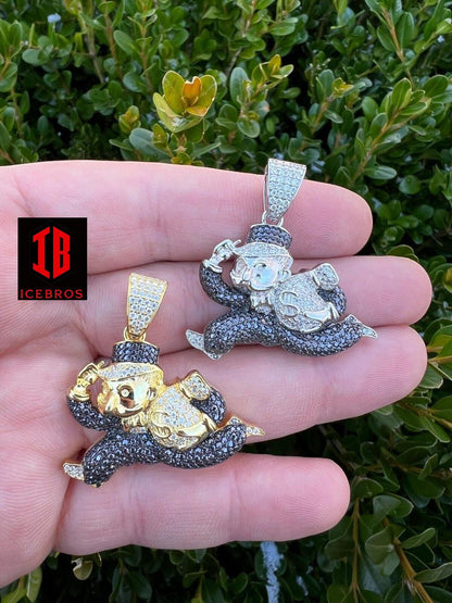 MOISSANITE Iced Out 925 Silver Gold Monopoly Man Money Bag Chain Pendant