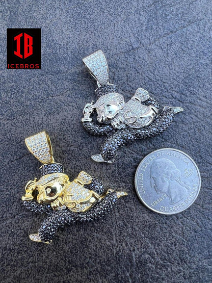 MOISSANITE Iced Out 925 Silver Gold Monopoly Man Money Bag Chain Pendant