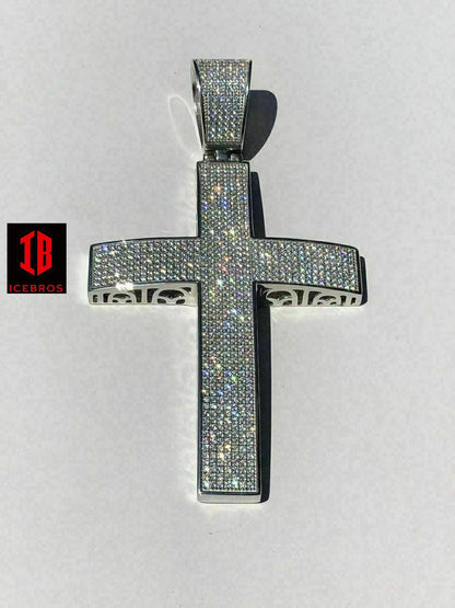 925 Sterling Silver Cross Pendant Real ICED 5ct 14k Gold Chain (CZ)